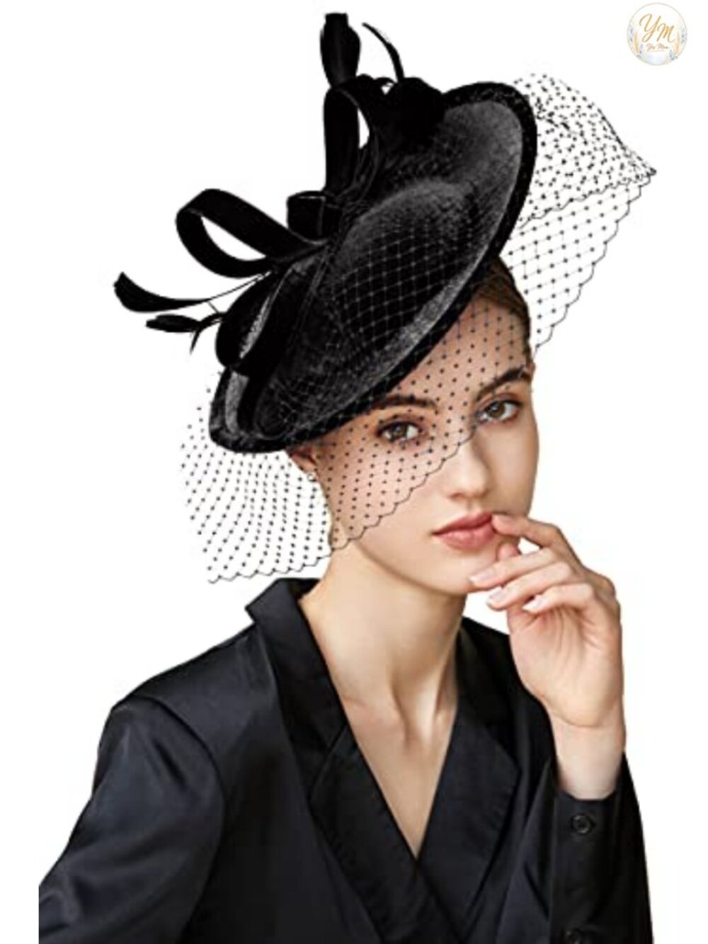 Velvet Fascinator Hat with Veil Feather Derby Tea Party Headband